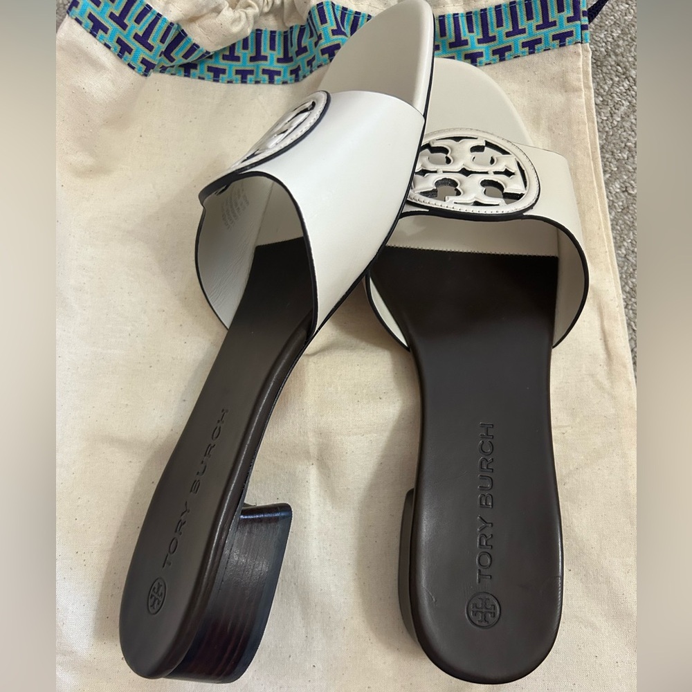 Tory Burch Bombe Miller Slide in sz. 11 White and Dark Brown - Picture 11 of 13